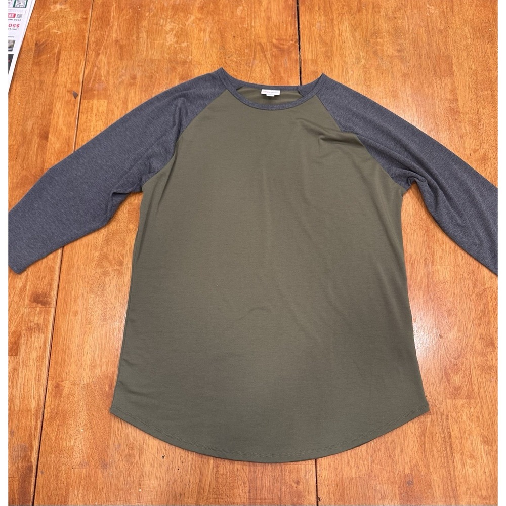 LulaRoe Green W/ Gray Sleeves Randy Tee Size Xl Woman's